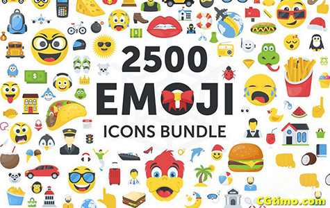 矢量素材-2500款各类Emoji矢量图像合集 2500 Emoji Icons Bundle
