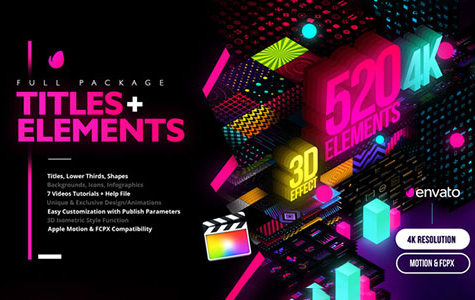 FCPX插件-500款各色扁平三维图标统计动画元素 Modern Pack of Titles and Elements for FCPX – 4K