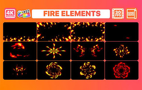 FCPX插件-12款卡通火焰燃烧特效动画 Fire Elements And Backgrounds