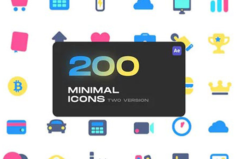 AE脚本-200个迷你可爱彩色实用图标动画 Cute Minimal Icons