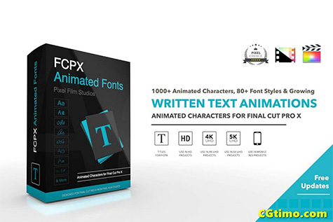 FCPX插件-80种字体动画1000多个字符手写发光粗体样式包支持M1