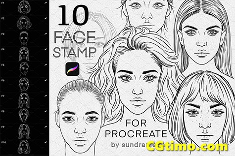 Procreate笔刷-10款女性人物肖像轮廓Procreate笔刷