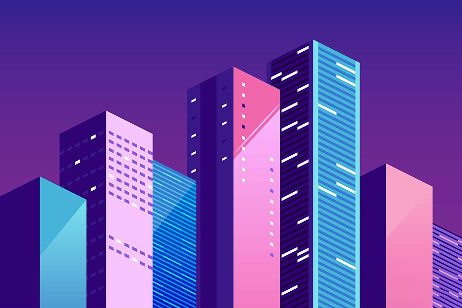 矢量素材-15款城市建筑高楼大厦插画背景图像AI矢量素材 矢量素材 第7张