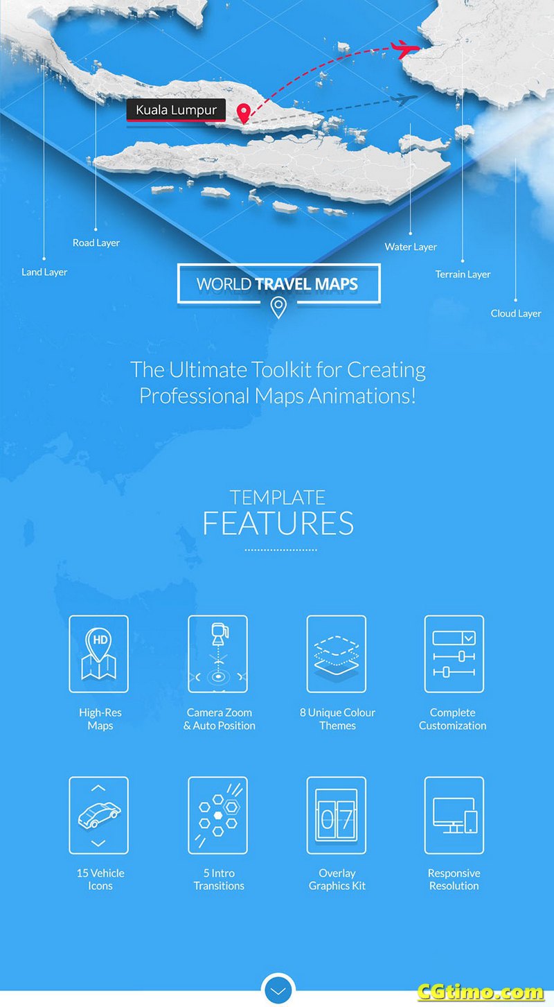 AE模板-世界地图旅行导航交通运输出行定点坐标连线动画 World Travel Maps AE模板 第2张