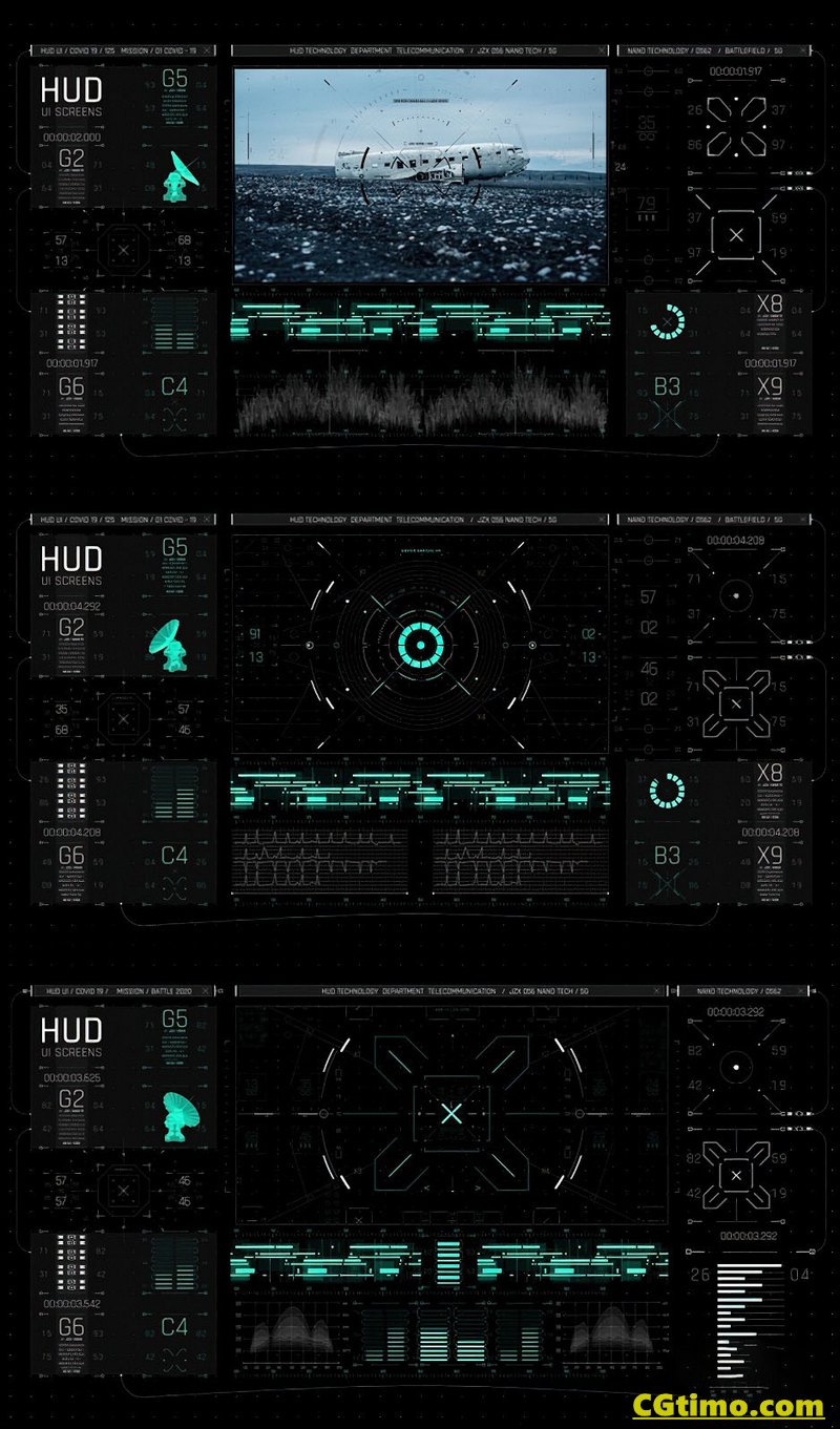 AE模板-456款未来科技军事战争游戏UI界面HUD图形元素动画 HUD GAME UI AE模板 第3张