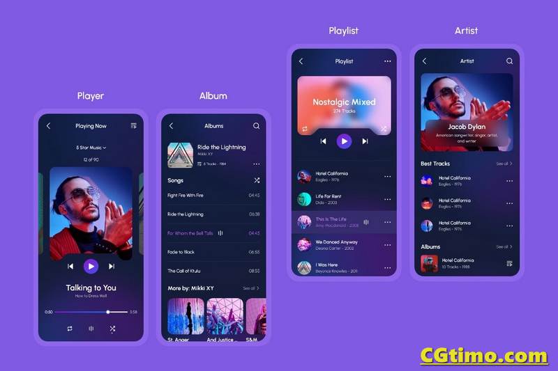 ui素材-紫色调时尚经典app音乐播放器 ui 素材包 UI素材 第4张