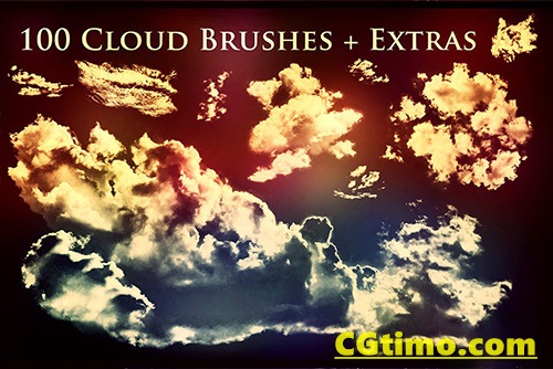 PS笔刷-100个白云乌云云彩图形PS笔刷图片设计素材 100 Cloud Brushes +Extras