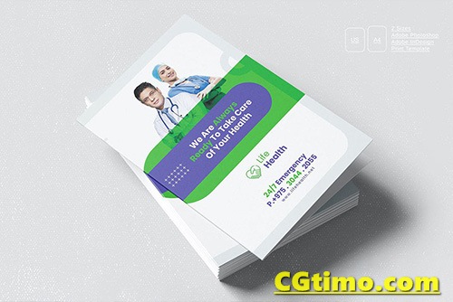 PSD模板-健康防疫宣传双折页设计PSD模板ID模板 Medical Bifold Brochure