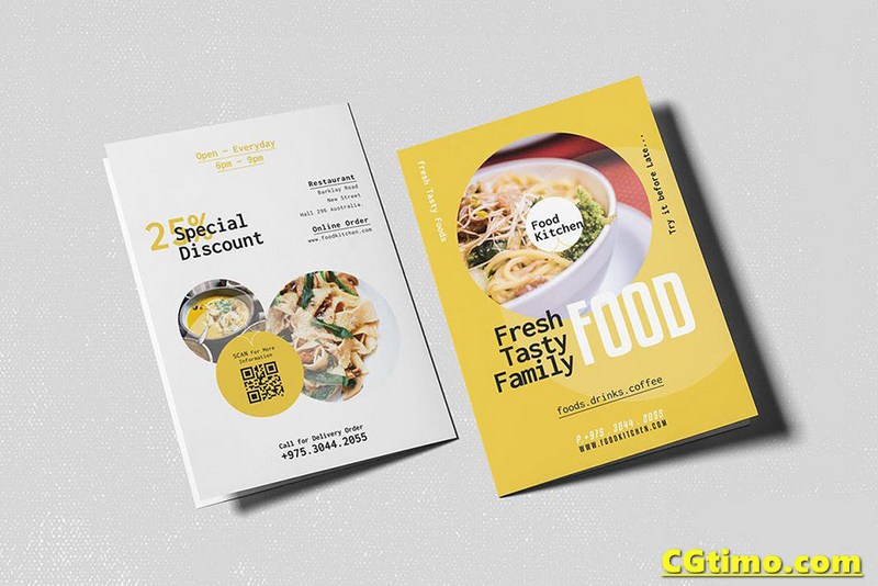 PSD模板-美食宣传广告餐厅饭店菜单双折页设计PSD模板Idesign模板 Food Bifold Brochure PSD素材 第3张