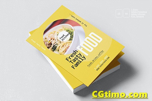 PSD模板-美食宣传广告餐厅饭店菜单双折页设计PSD模板Idesign模板 Food Bifold Brochure