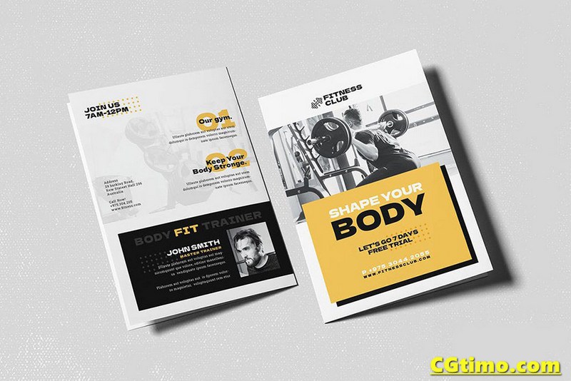 PSD模板-健身房宣传广告传单双折页PSD/Idesign模板 Fitness Bifold Brochure PSD素材 第3张