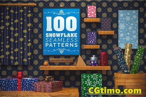 矢量素材-100款冬季雪花圣诞节矢量图形印花图案 100 Snowflake Seamless Patterns BF