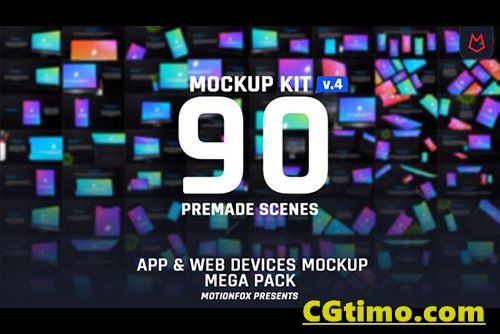 AE模板-90个社交媒体手机平板电脑界面展示宣传介绍场景动画 Web & App Promo Device Mockup Pack v4