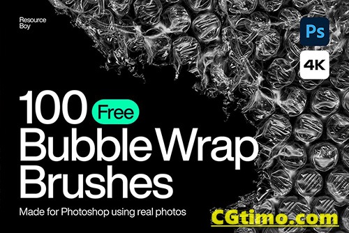 PS笔刷-100款4K薄膜覆盖透明塑料效果PS笔刷 100 Bubble Wrap Photoshop Brushes