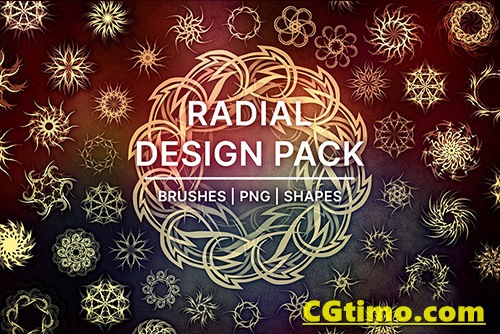 PS笔刷-100多款放射抽象纹理图案PS笔刷+素材 Radial Designs Pack