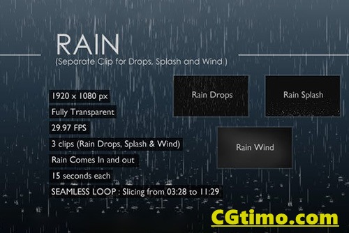 视频素材-3款模拟下雨场景特效素材 Rain Separate Clip 含透明通道