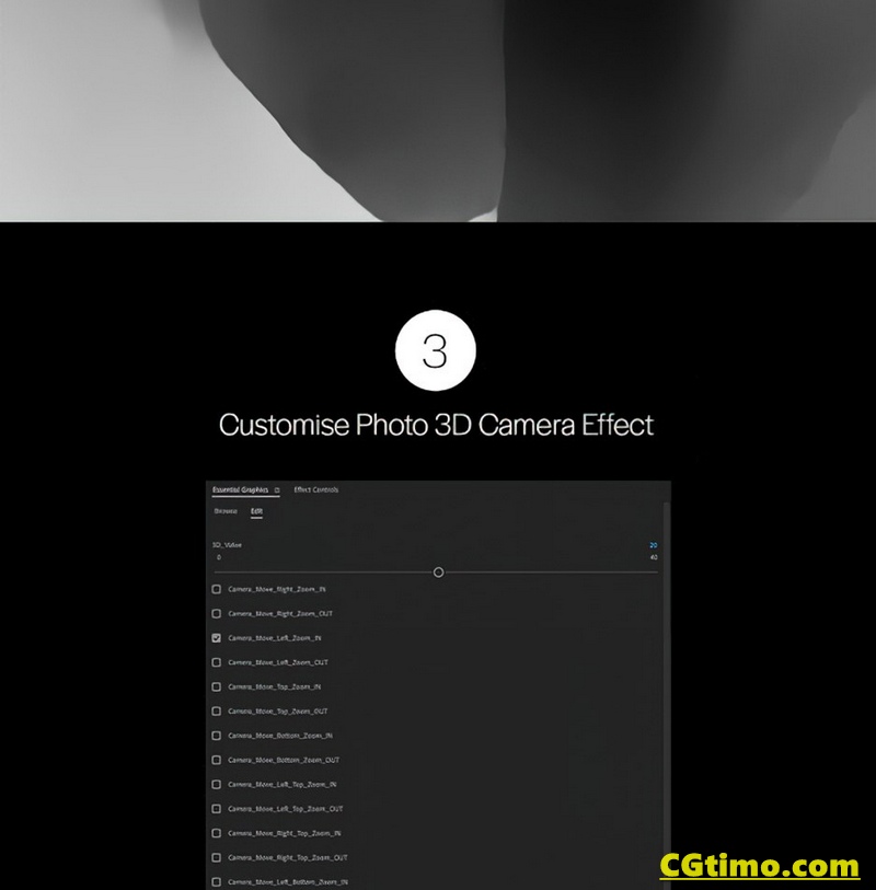 AE/PR模板-平面图片转三维摄像机视差动画特效 Photo 3D Camera Animator AE模板 第4张