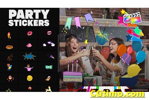 FCPX插件-25款活动卡通元素手绘贴纸动画 Animated Party Stickers