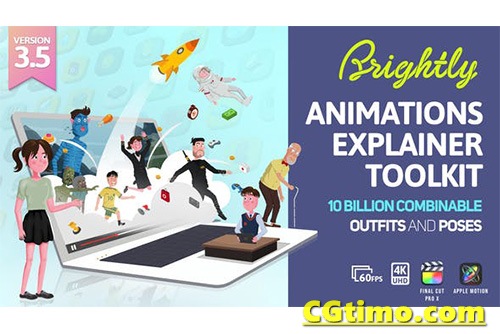 FCPX插件-MG动画人物卡通角色转场图标元素包 Brightly V3.5 – Animations Explainer Toolkit