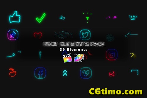 FCPX插件-39款霓虹等光效元素动画 Neon Elements Pack