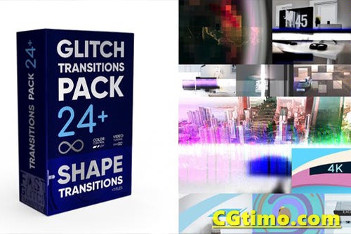 FCPX插件-24款信号干扰像素损坏顾兆效果转场插件 Glitch Transitions Pack