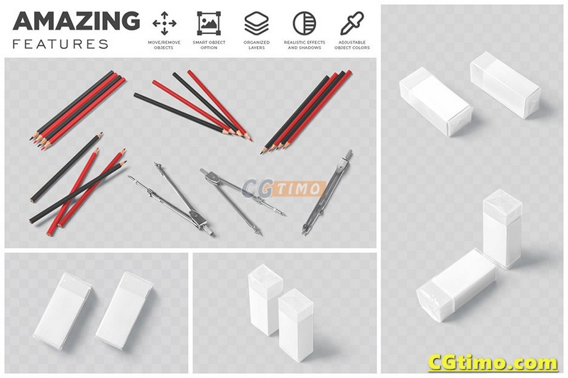 PS样机-4款橡皮包装办公文具展示psd样机 PSD素材 第2张