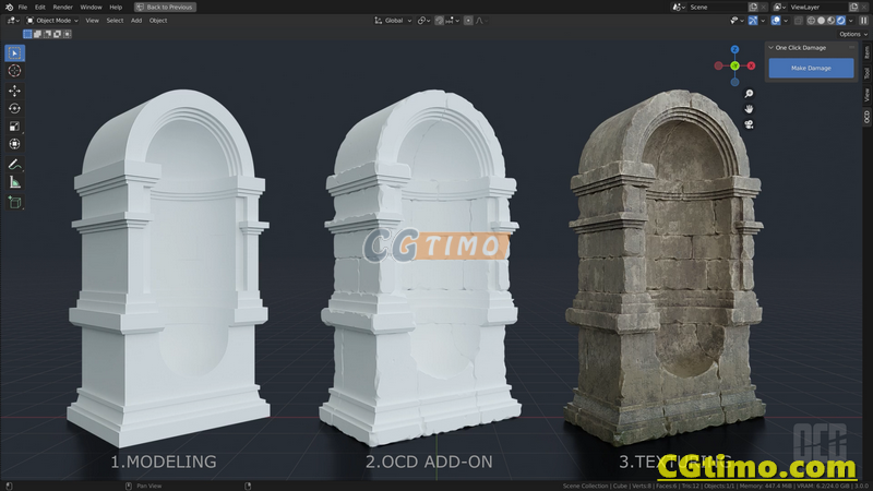 Blender插件-One Click Damage V1.3.2 OCD 逼真模型表面磨损破解效果生成插件 Blender插件 第4张