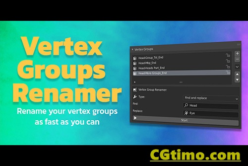 Blender插件-Vertex Groups Renamer – Vgr 定点组批量重命名插件