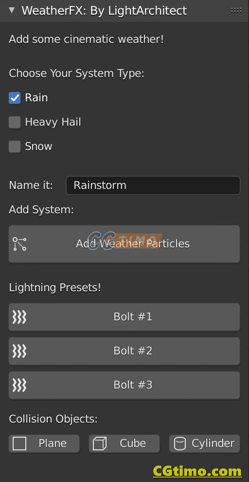 Blender插件-WeatherFX V1.0 真实雨雪自然天气特效动画插件 Blender相关 第2张