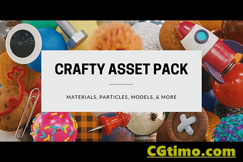 Blender插件-Crafty Asset Pack 百款模型材质预设合集