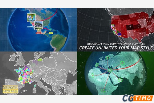 AE模板-Globe Map Connection Kit 三维世界地图坐标路径动画展示ae模板下载