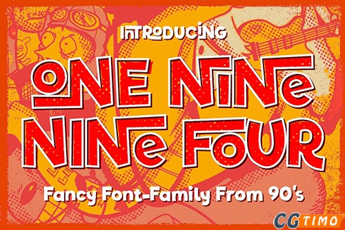 字体-One Nine Nine Four 复古流行花式趣味设计英文字体下载