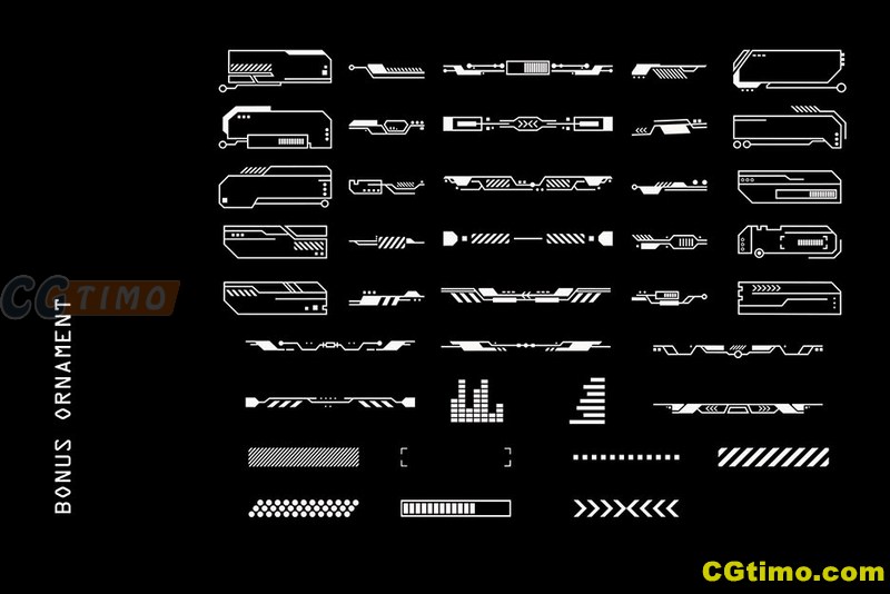 矢量素材-200款未来科技感HUD元素框ui图标矢量素材 矢量素材 第2张