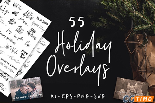 字体-55 Hand Lettered Holiday Overlays 55款现代手工书写节日贺卡手绘英文字体