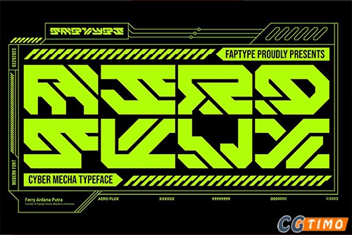 字体-Aero Flux | Modern Cyber Mecha Font 工业朋克风设计英文字体