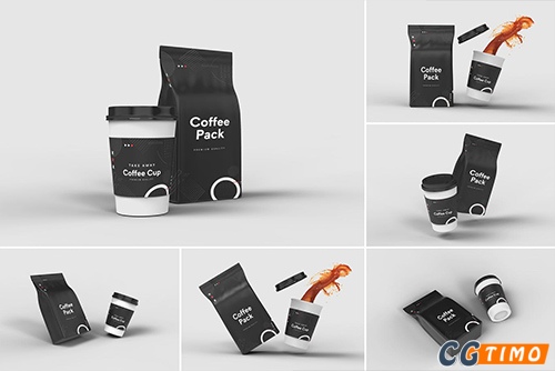 PSD样机-袋装咖啡加咖啡杯展示模型样机