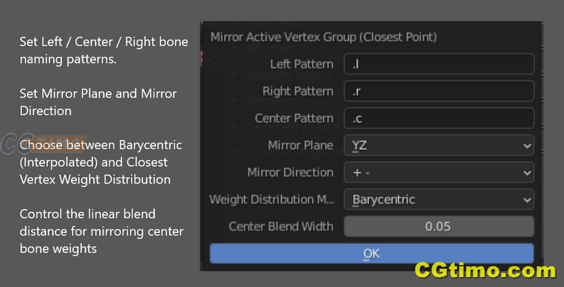Blender插件-Closest Point Weight Mirror V0.0.4 非对称网格上镜像顶点权重编辑插件下载 Blender相关 第4张