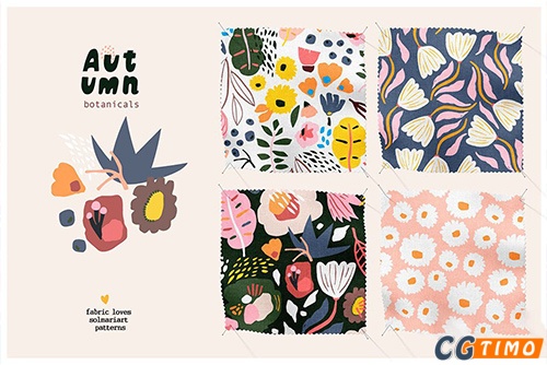 矢量素材-秋天植物花卉图案插画设计矢量素材下载