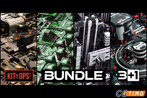 Blender预设-Dpack Bundle – Sci Fi Kitbash 4套各种风格科幻建筑飞船模型合集