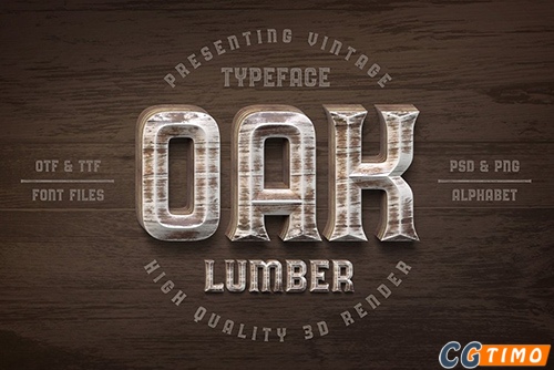 字体-Oak Lumber Typeface + PSD Set  橡木效果字体+psd文字样式下载