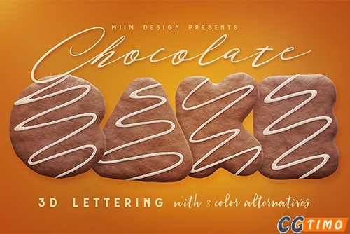 字体-Chocolate Cake – 3D Lettering 饼干食物字母数字3D英文字体下载