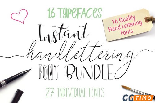 字体-Font Bundle – Instant Hand Lettering 16款漂亮手绘英文字体下载