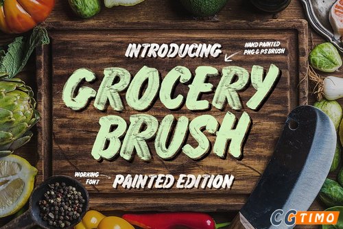 字体-Grocery Brush & Hand (PLUS Extras) 杂货店手工效果系列英文字体