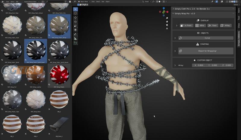 Blender插件-Simply Wrap Pro v1.5.2 绳子线条缠绕模型插件（带预设） Blender插件 第7张