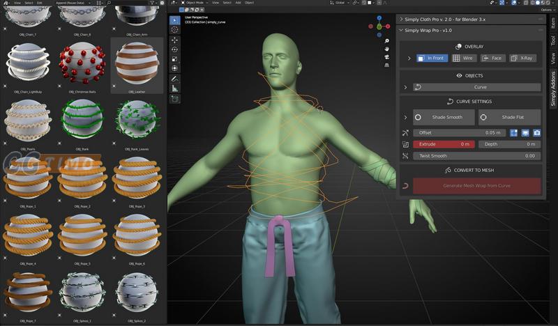Blender插件-Simply Wrap Pro v1.5.2 绳子线条缠绕模型插件（带预设） Blender插件 第8张