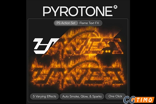 PS动作-逼真火焰烟雾燃烧文字图形特效动作 Doron’s Supply – Pyrotone