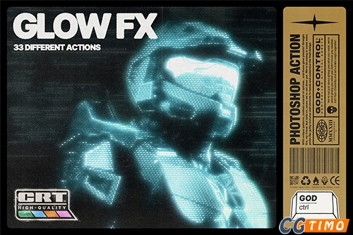 PS动作-复古朋克Y2K风格CRT像素颗粒辉光模糊特效PS动作 Glow FX | Photoshop Action