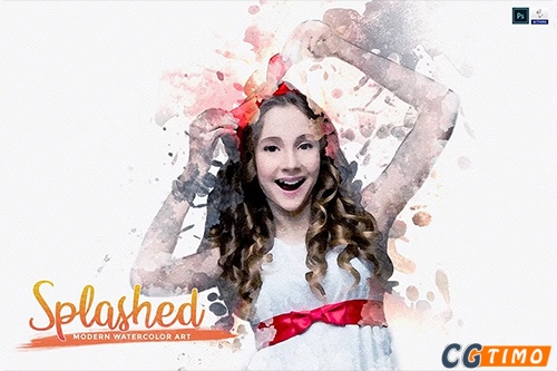 PS动作-照片添加水彩艺术画泼墨插画特效PS动作 Splashed – Modern Watercolor Art