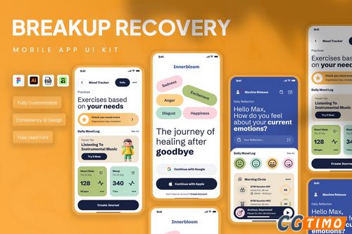 UI素材-分手疗愈移动应用 UI 套件