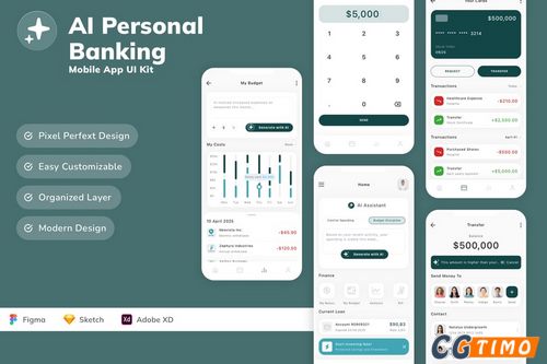 UI素材-AI个人银行移动应用UI套件 平面素材 第1张-CGtimo